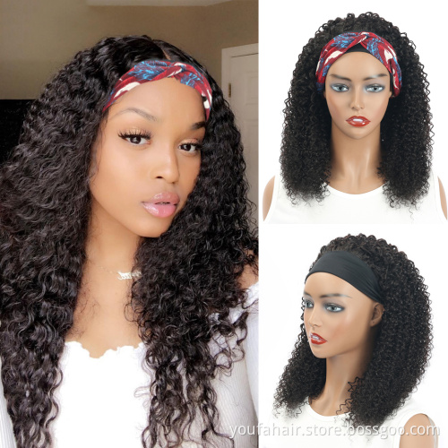 Headband human hair wigs for black women,peruvian kinky curly hair headband wig,curly women ponytail headband wigs human hair